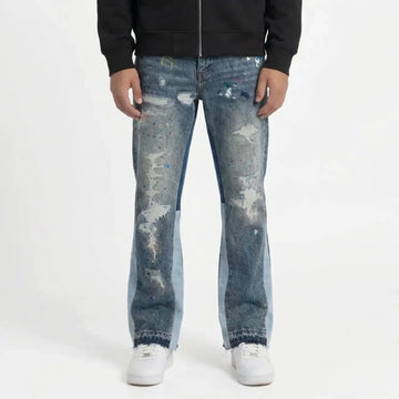 Washed Paint Splatter Flared Jeans